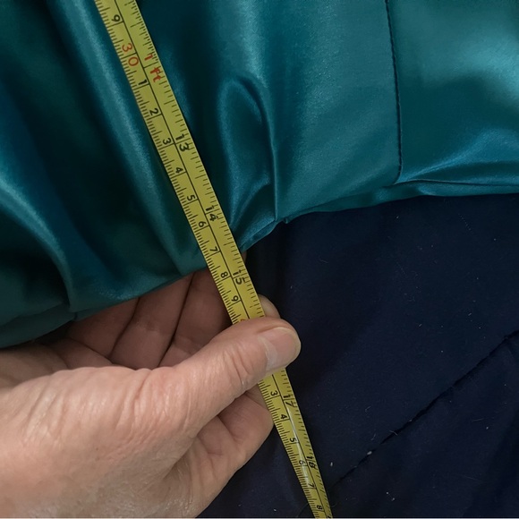 $140 Suzi Chin for Maggy Boutique teal cocktail dress with ruching. Sz 8 or 10 - Picture 11 of 12